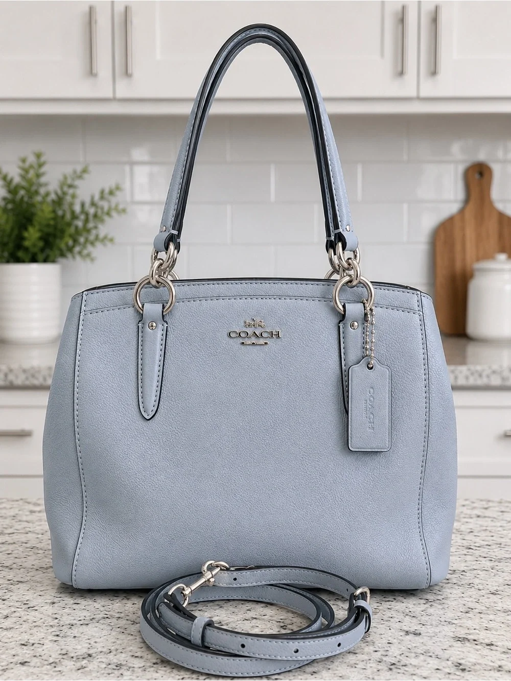 Coach Minetta Satchel F57847 Blue Crossgrain Leather Crossbody Silver Hardware